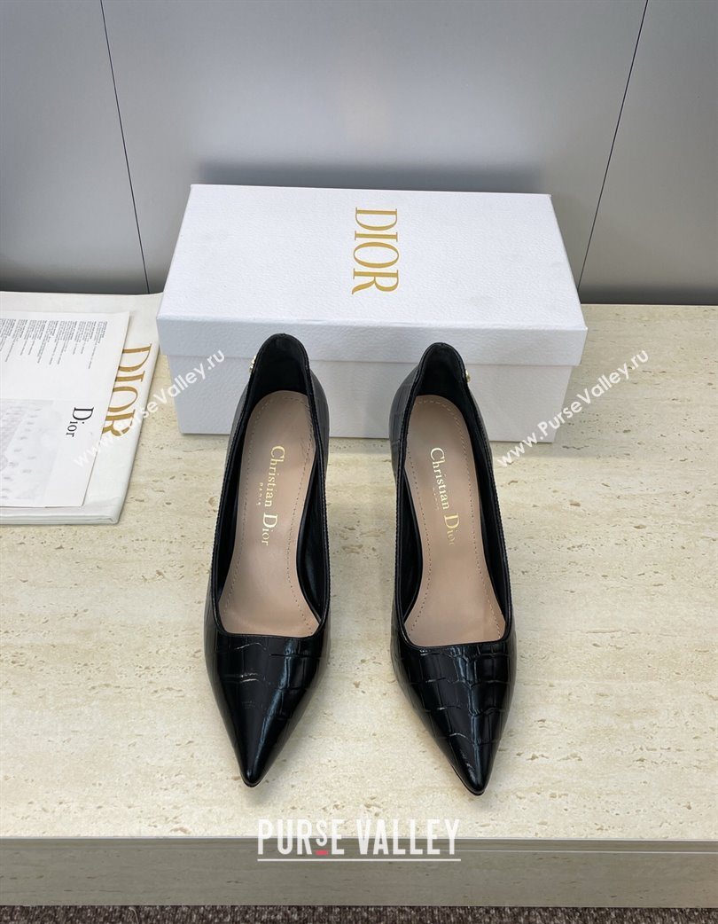 Dior D-Time Pumps 8cm in Embossed Leather Black 2025 DR121703 (JC-251217042)