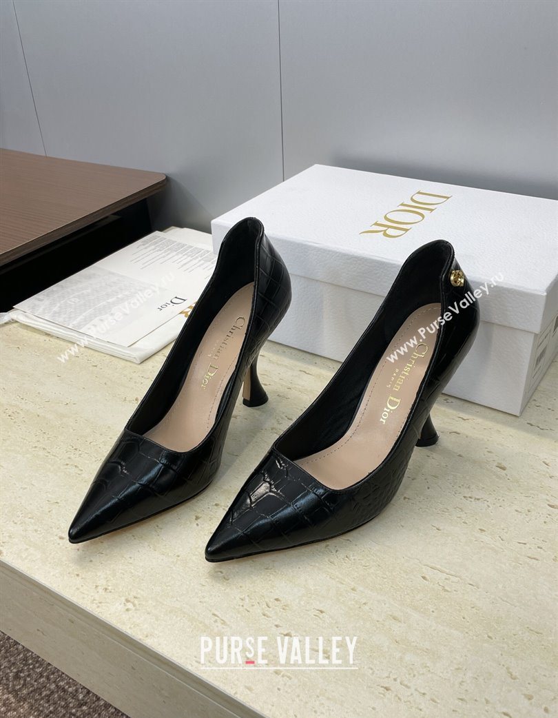 Dior D-Time Pumps 8cm in Embossed Leather Black 2025 DR121703 (JC-251217042)
