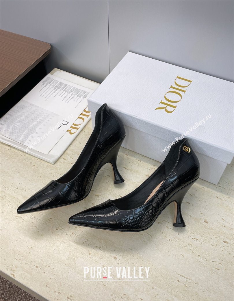Dior D-Time Pumps 8cm in Embossed Leather Black 2025 DR121703 (JC-251217042)