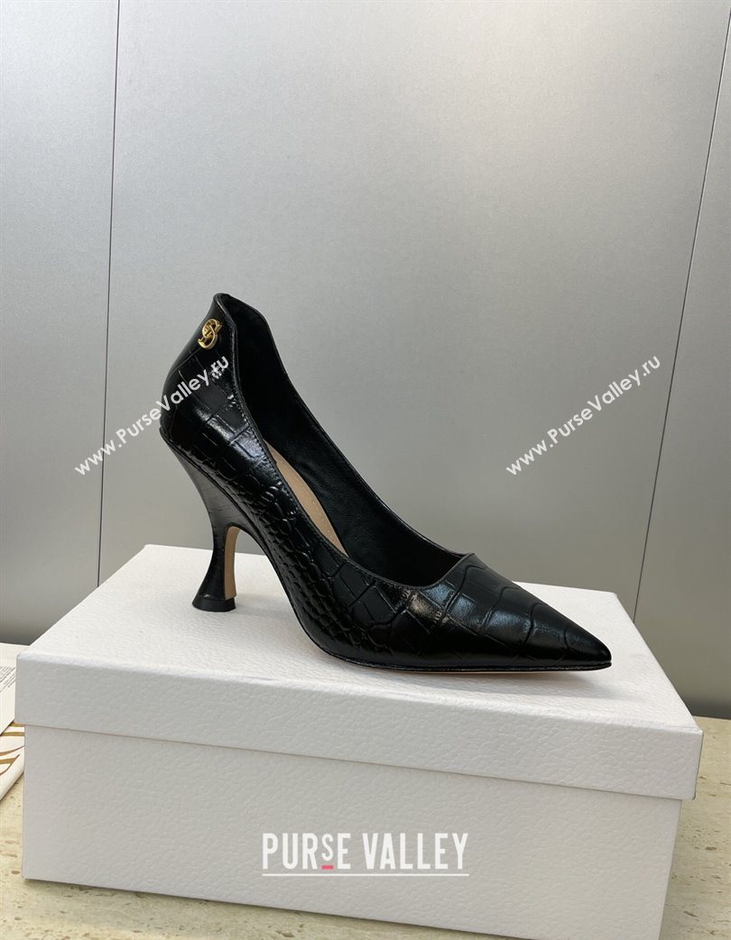 Dior D-Time Pumps 8cm in Embossed Leather Black 2025 DR121703 (JC-251217042)