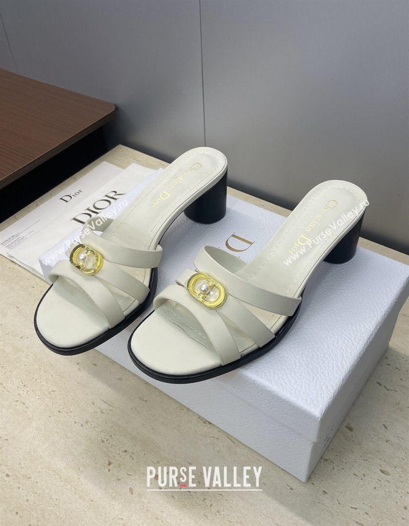 Dior 30M Heeled Slides Sandal 5cm in Calfskin Leather with CD Pearl White 2025 (JC-251217018)