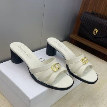 Dior 30M Heeled Slides Sandal 5cm in Calfskin Leather with CD Pearl White 2025 (JC-251217018)