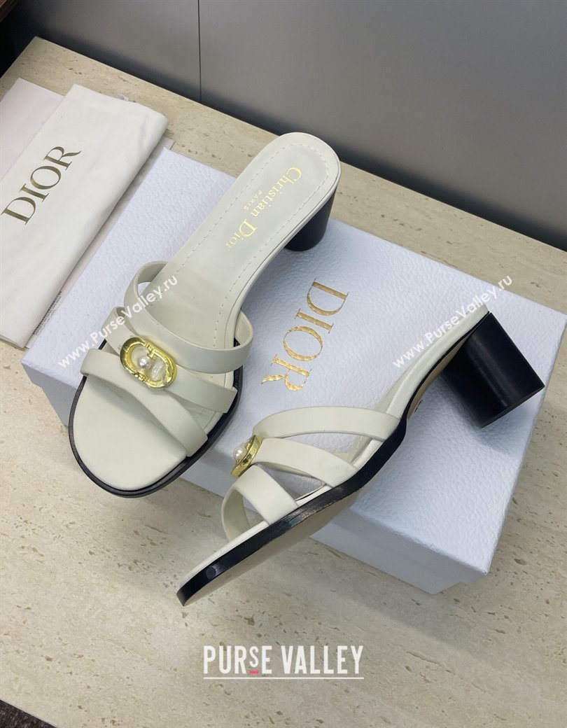 Dior 30M Heeled Slides Sandal 5cm in Calfskin Leather with CD Pearl White 2025 (JC-251217018)