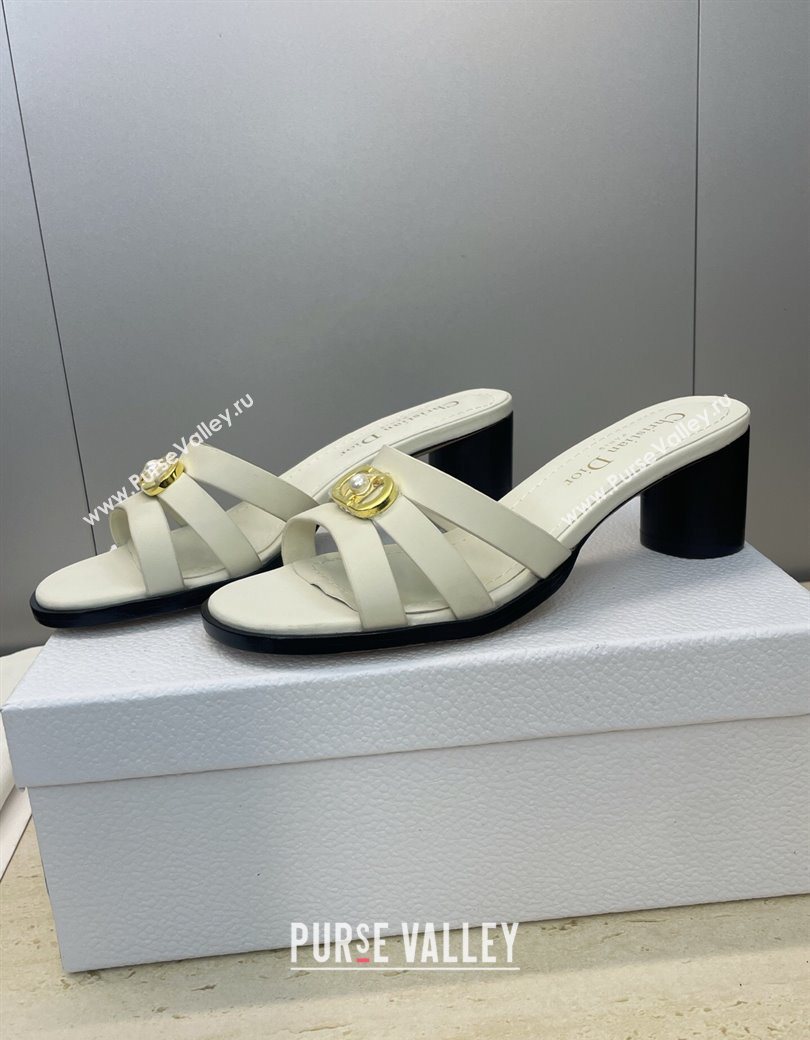 Dior 30M Heeled Slides Sandal 5cm in Calfskin Leather with CD Pearl White 2025 (JC-251217018)