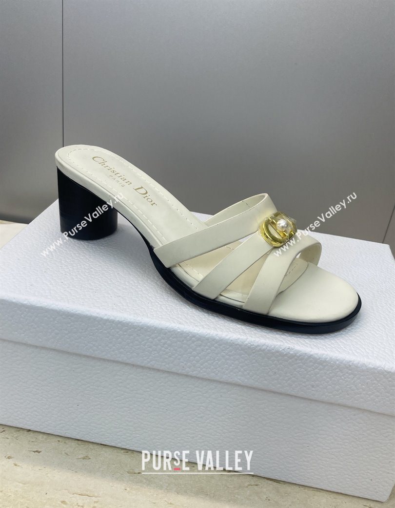 Dior 30M Heeled Slides Sandal 5cm in Calfskin Leather with CD Pearl White 2025 (JC-251217018)