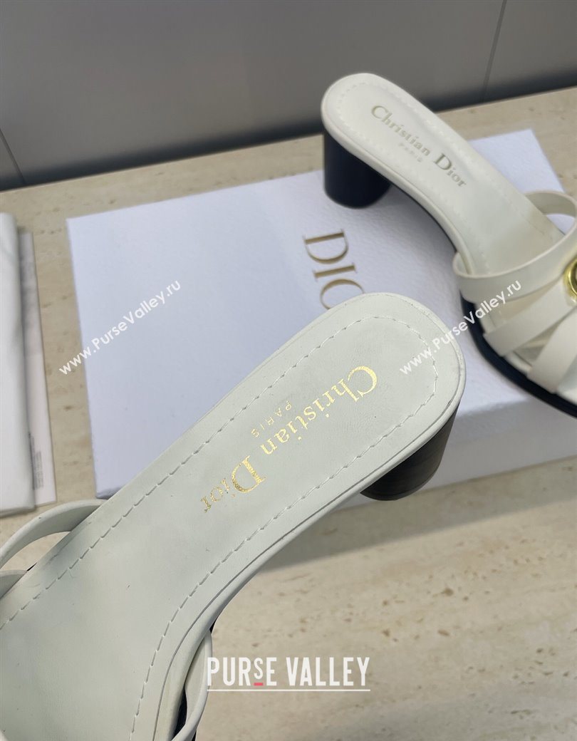 Dior 30M Heeled Slides Sandal 5cm in Calfskin Leather with CD Pearl White 2025 (JC-251217018)