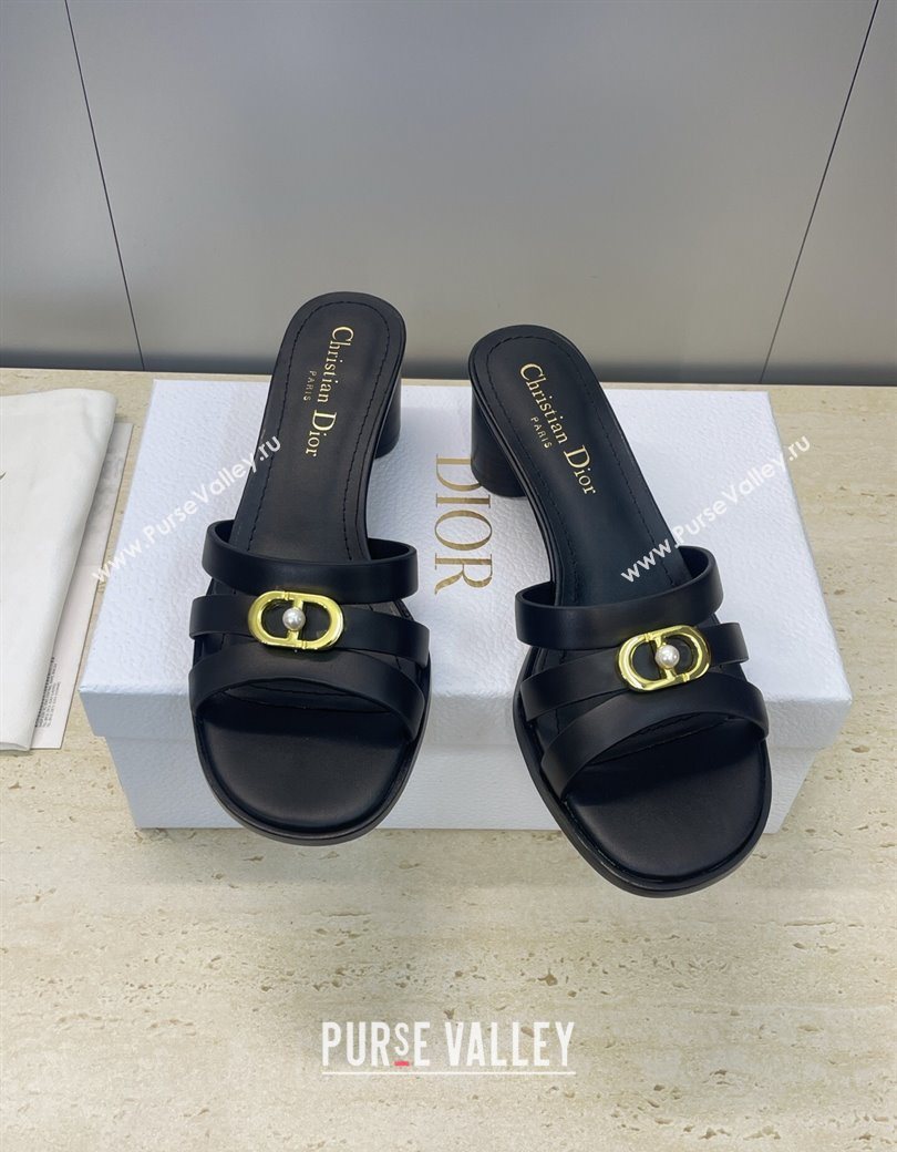 Dior 30M Heeled Slides Sandal 5cm in Calfskin Leather with CD Pearl Black 2025 (JC-251217019)