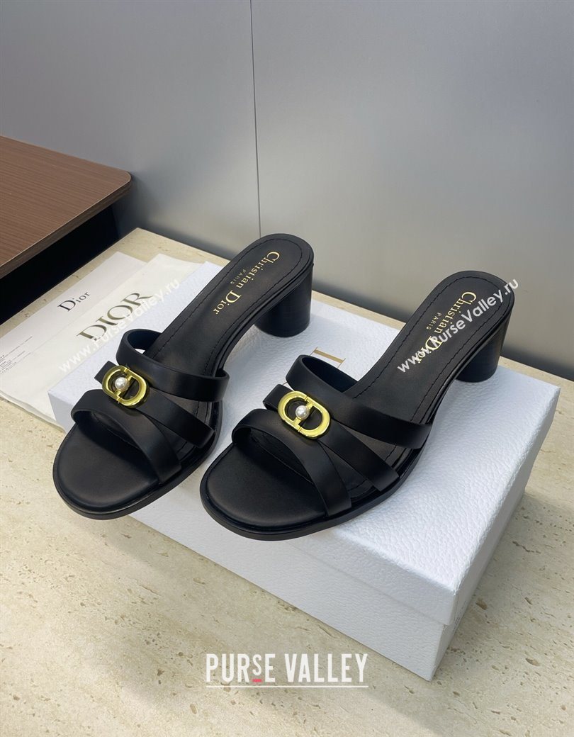 Dior 30M Heeled Slides Sandal 5cm in Calfskin Leather with CD Pearl Black 2025 (JC-251217019)