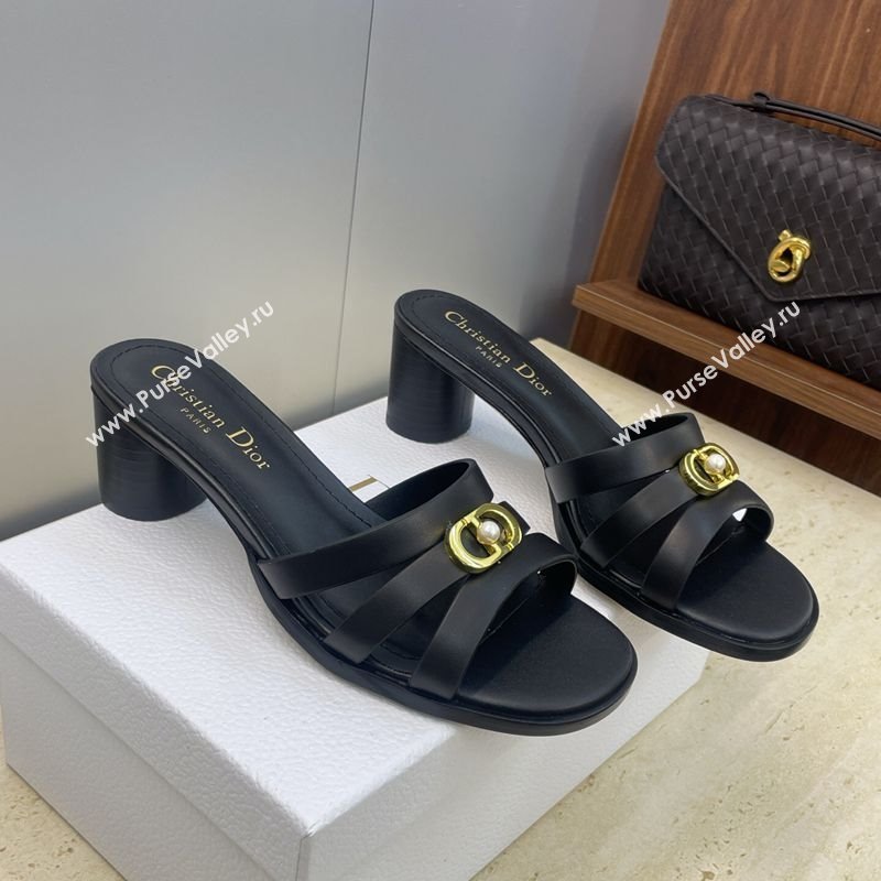 Dior 30M Heeled Slides Sandal 5cm in Calfskin Leather with CD Pearl Black 2025 (JC-251217019)