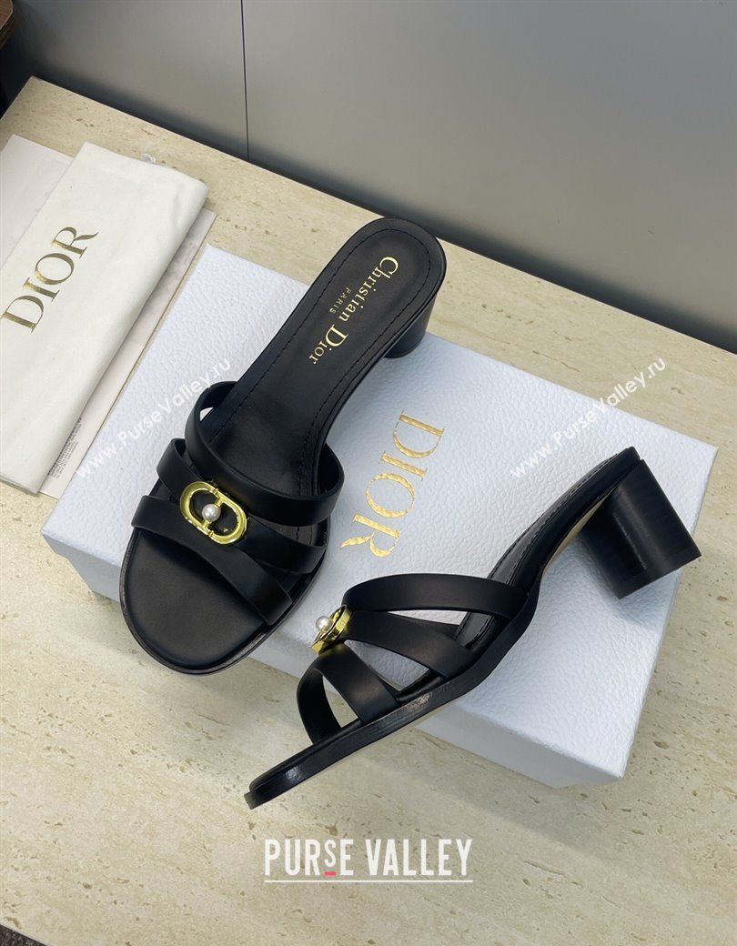 Dior 30M Heeled Slides Sandal 5cm in Calfskin Leather with CD Pearl Black 2025 (JC-251217019)