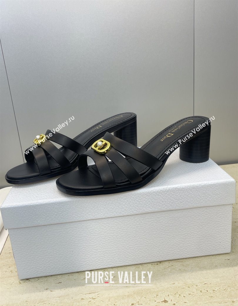 Dior 30M Heeled Slides Sandal 5cm in Calfskin Leather with CD Pearl Black 2025 (JC-251217019)