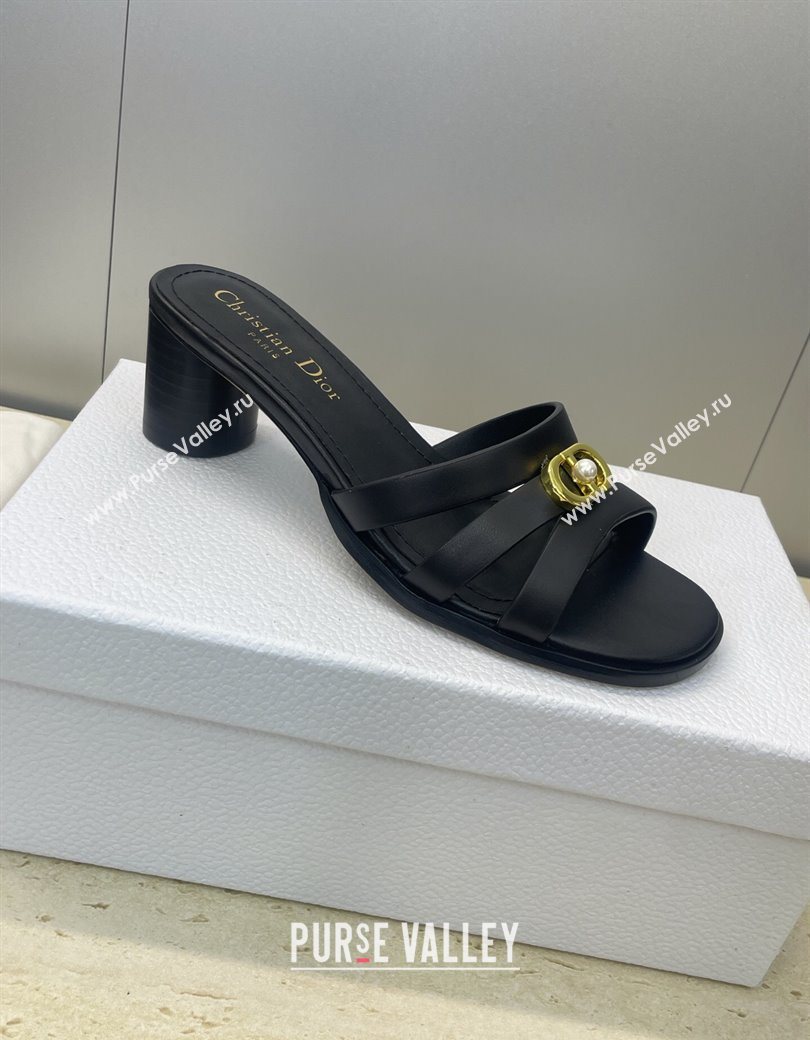 Dior 30M Heeled Slides Sandal 5cm in Calfskin Leather with CD Pearl Black 2025 (JC-251217019)