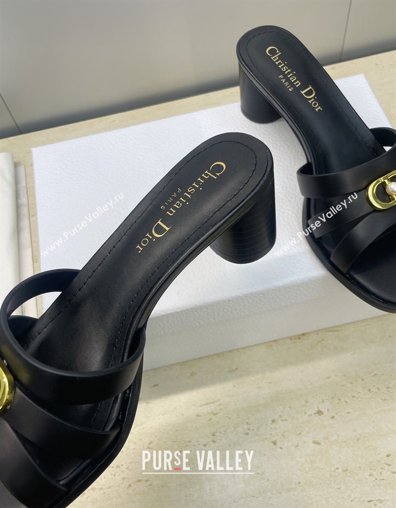 Dior 30M Heeled Slides Sandal 5cm in Calfskin Leather with CD Pearl Black 2025 (JC-251217019)