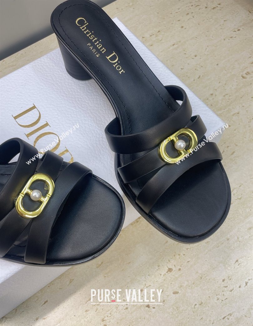 Dior 30M Heeled Slides Sandal 5cm in Calfskin Leather with CD Pearl Black 2025 (JC-251217019)