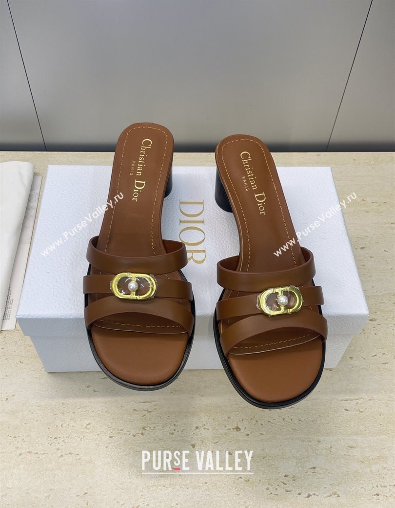 Dior 30M Heeled Slides Sandal 5cm in Calfskin Leather with CD Pearl Brown 2025 (JC-251217020)