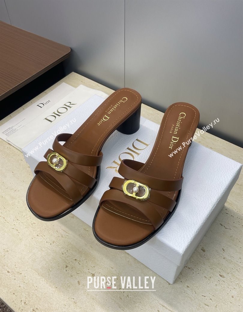 Dior 30M Heeled Slides Sandal 5cm in Calfskin Leather with CD Pearl Brown 2025 (JC-251217020)