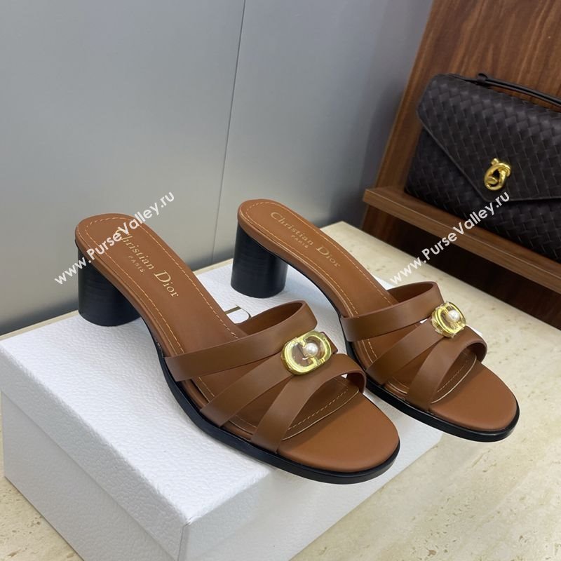 Dior 30M Heeled Slides Sandal 5cm in Calfskin Leather with CD Pearl Brown 2025 (JC-251217020)
