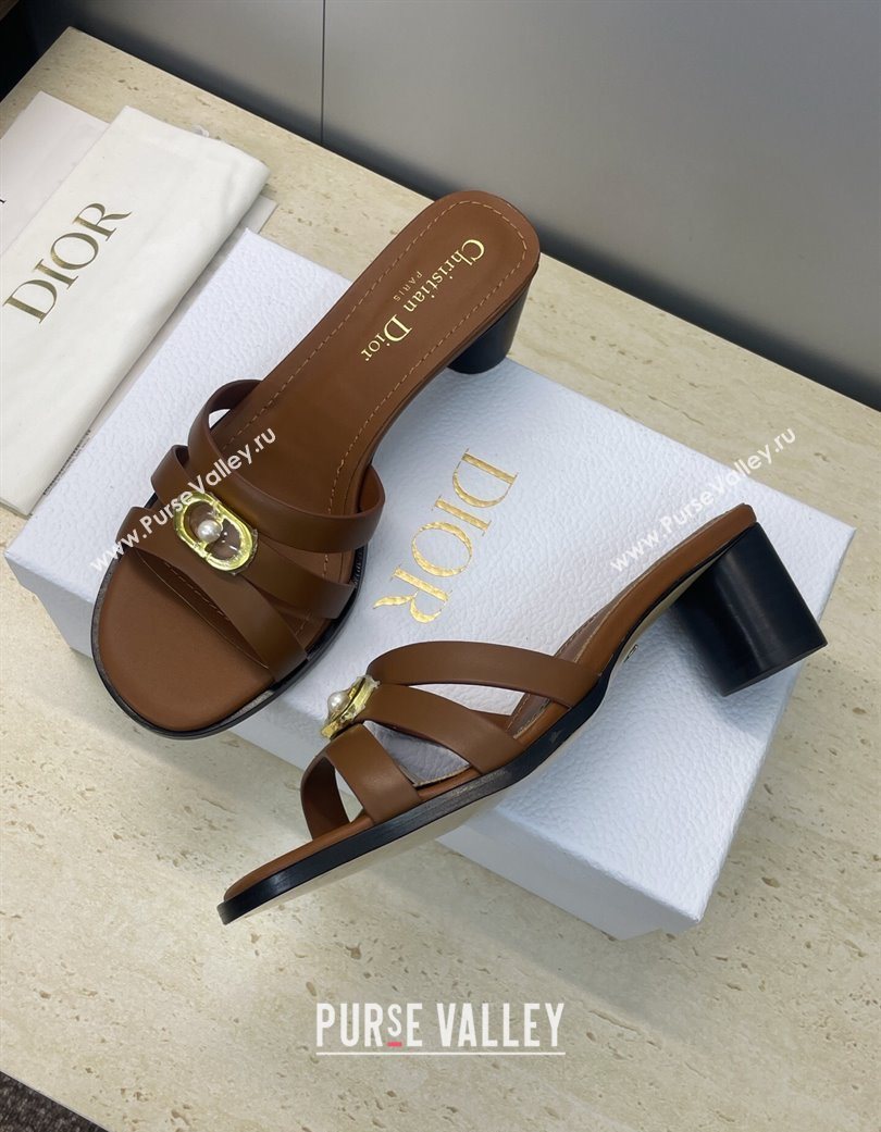 Dior 30M Heeled Slides Sandal 5cm in Calfskin Leather with CD Pearl Brown 2025 (JC-251217020)