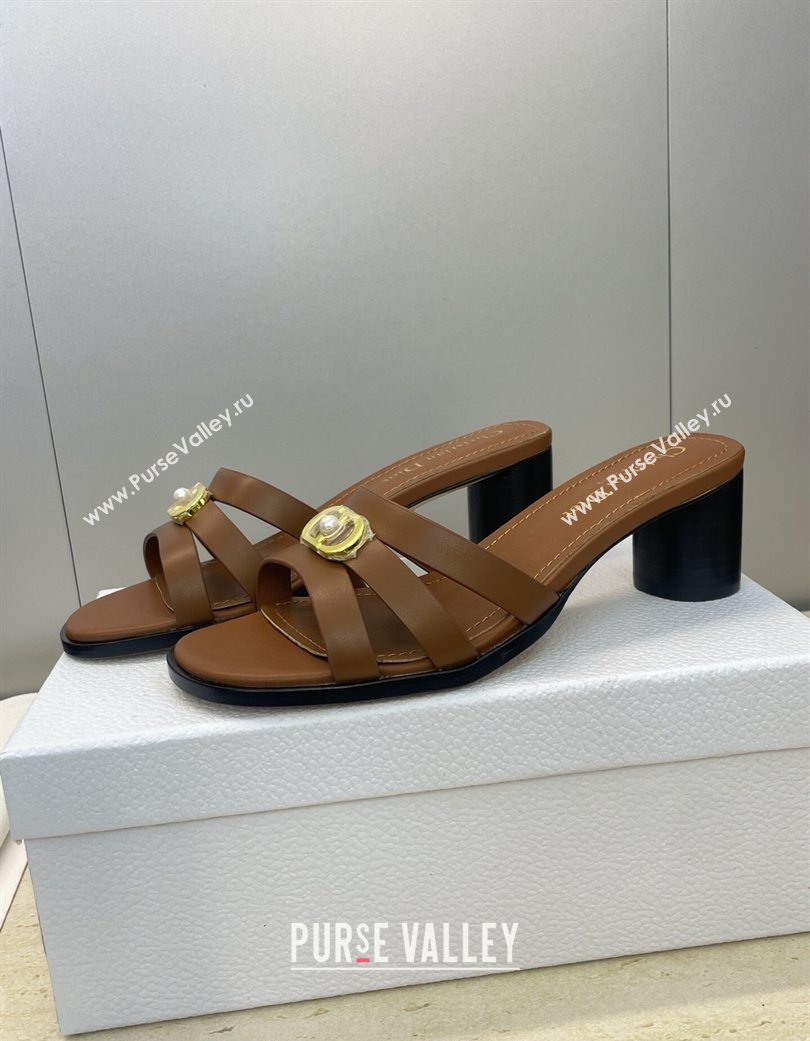 Dior 30M Heeled Slides Sandal 5cm in Calfskin Leather with CD Pearl Brown 2025 (JC-251217020)