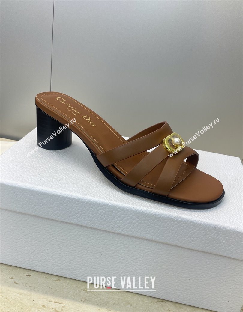 Dior 30M Heeled Slides Sandal 5cm in Calfskin Leather with CD Pearl Brown 2025 (JC-251217020)