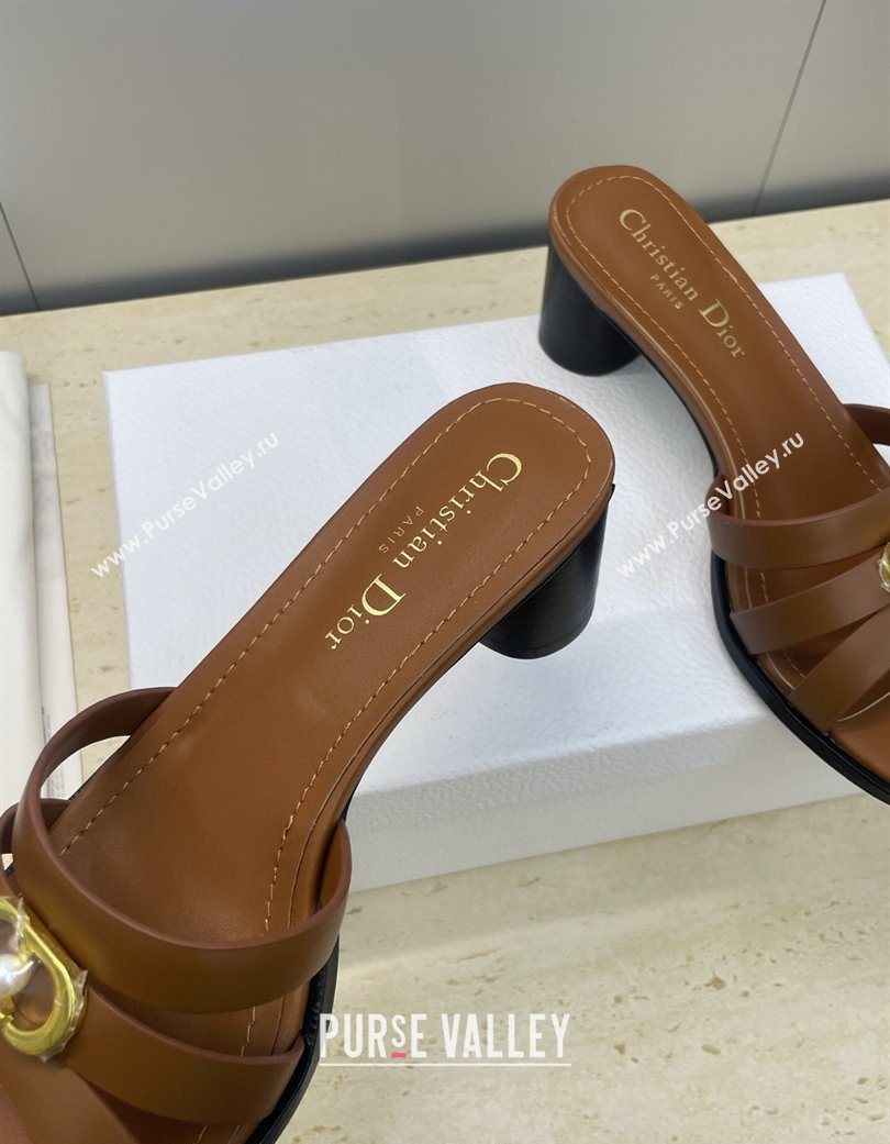 Dior 30M Heeled Slides Sandal 5cm in Calfskin Leather with CD Pearl Brown 2025 (JC-251217020)