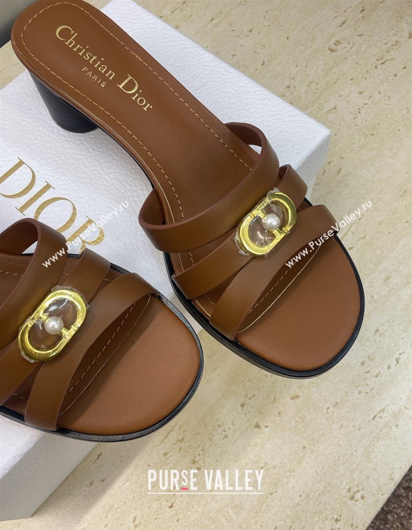 Dior 30M Heeled Slides Sandal 5cm in Calfskin Leather with CD Pearl Brown 2025 (JC-251217020)