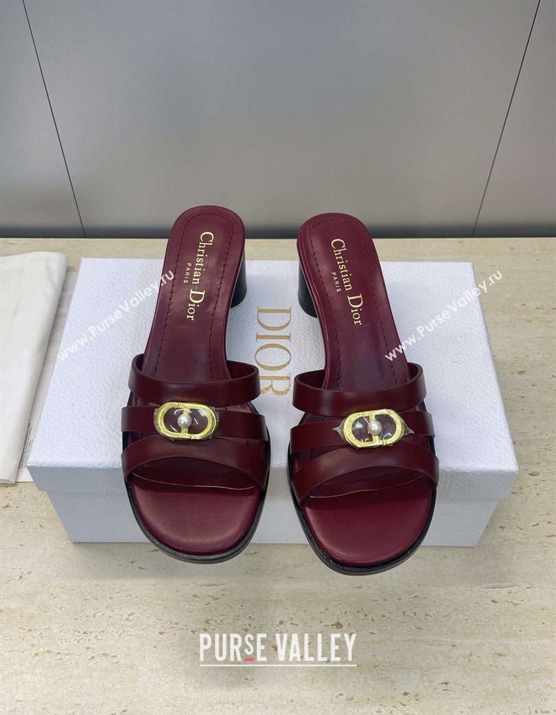 Dior 30M Heeled Slides Sandal 5cm in Calfskin Leather with CD Pearl Burgundy 2025 (JC-251217021)