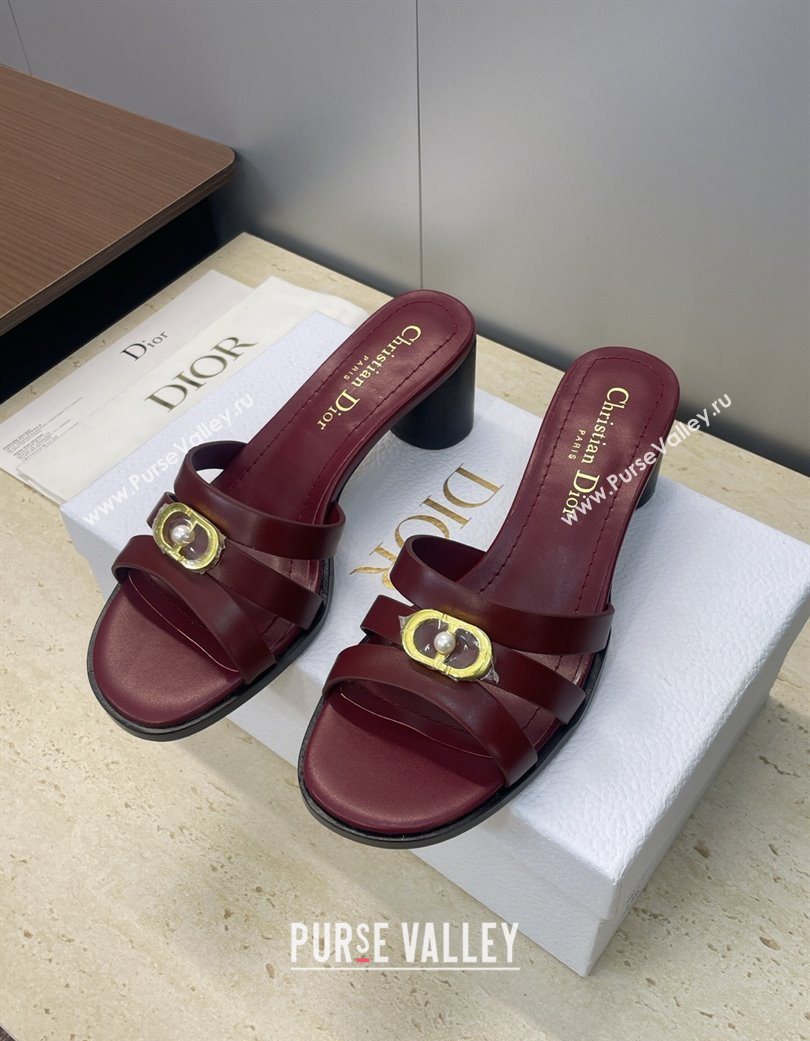 Dior 30M Heeled Slides Sandal 5cm in Calfskin Leather with CD Pearl Burgundy 2025 (JC-251217021)