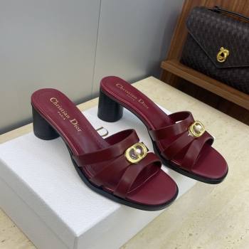 Dior 30M Heeled Slides Sandal 5cm in Calfskin Leather with CD Pearl Burgundy 2025 (JC-251217021)