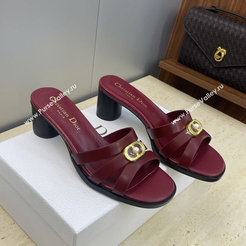 Dior 30M Heeled Slides Sandal 5cm in Calfskin Leather with CD Pearl Burgundy 2025 (JC-251217021)