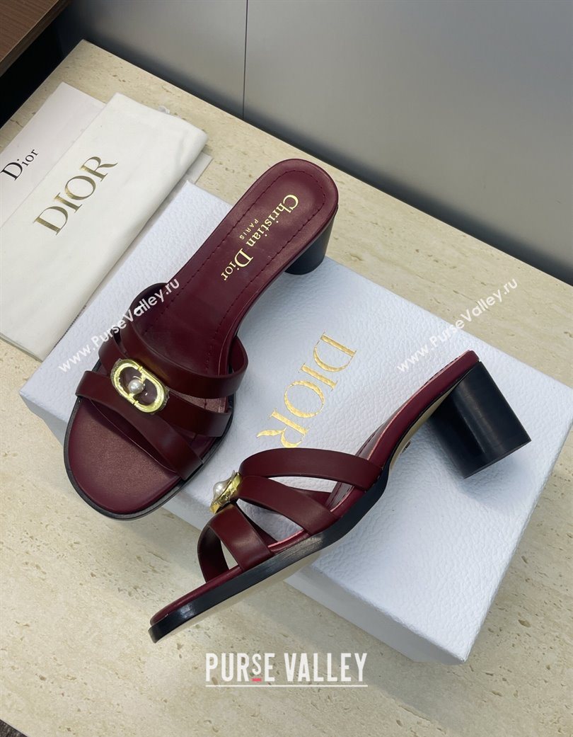 Dior 30M Heeled Slides Sandal 5cm in Calfskin Leather with CD Pearl Burgundy 2025 (JC-251217021)