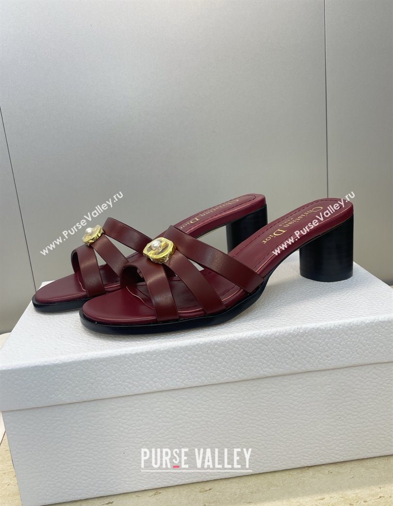 Dior 30M Heeled Slides Sandal 5cm in Calfskin Leather with CD Pearl Burgundy 2025 (JC-251217021)