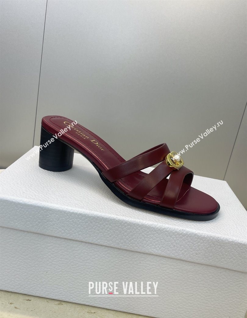 Dior 30M Heeled Slides Sandal 5cm in Calfskin Leather with CD Pearl Burgundy 2025 (JC-251217021)