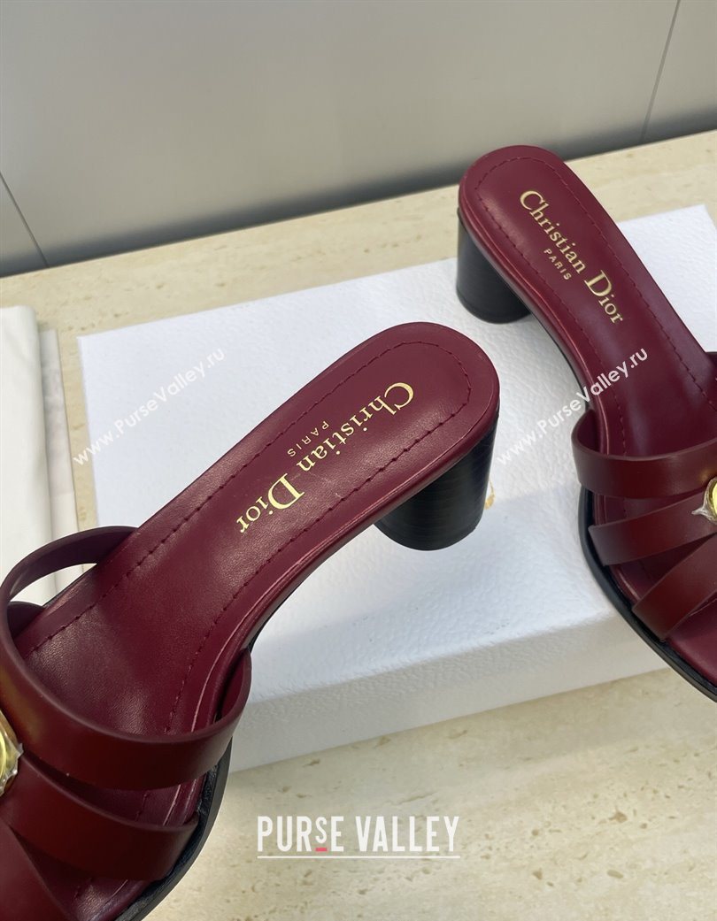 Dior 30M Heeled Slides Sandal 5cm in Calfskin Leather with CD Pearl Burgundy 2025 (JC-251217021)
