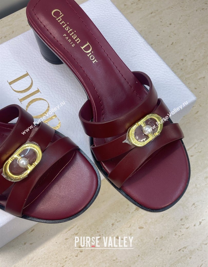 Dior 30M Heeled Slides Sandal 5cm in Calfskin Leather with CD Pearl Burgundy 2025 (JC-251217021)