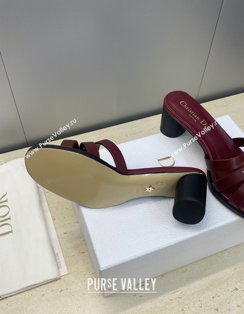 Dior 30M Heeled Slides Sandal 5cm in Calfskin Leather with CD Pearl Burgundy 2025 (JC-251217021)