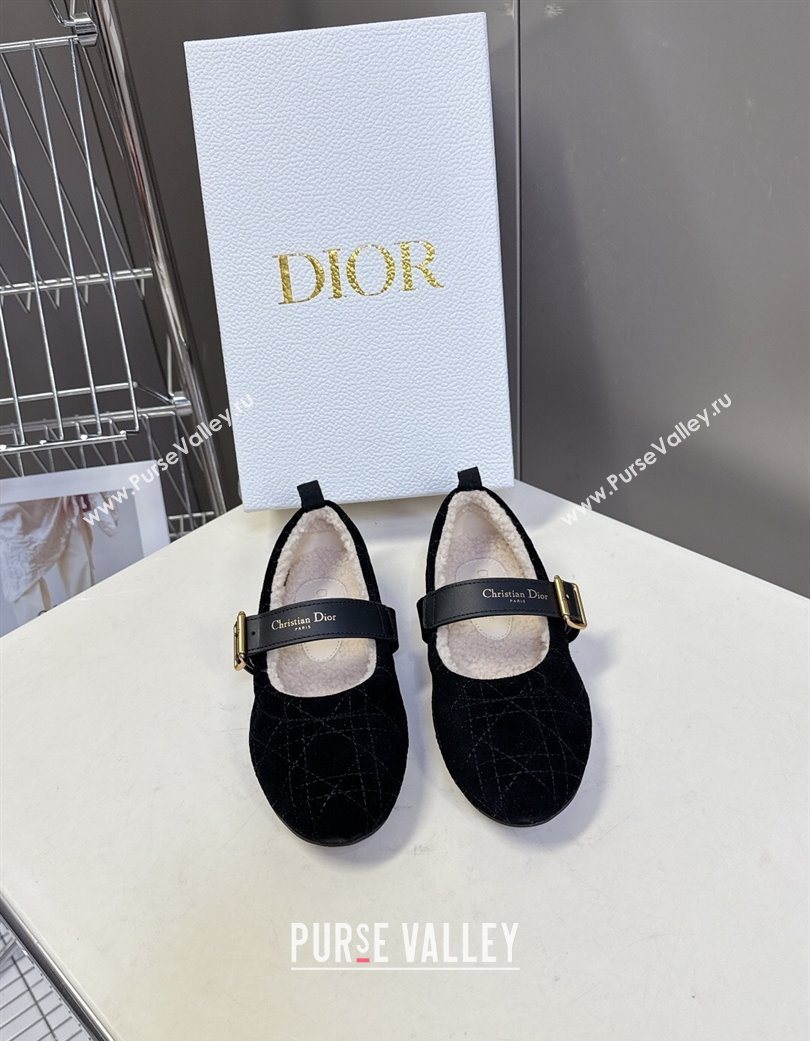 Dior DiorAlps Dior Frost Ballet Flats in Cannage Suede Black 2025 DR121601 (MD-251216093)