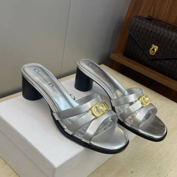 Dior 30M Heeled Slides Sandal 5cm in Calfskin Leather with CD Pearl Silver 2025 (JC-251217022)
