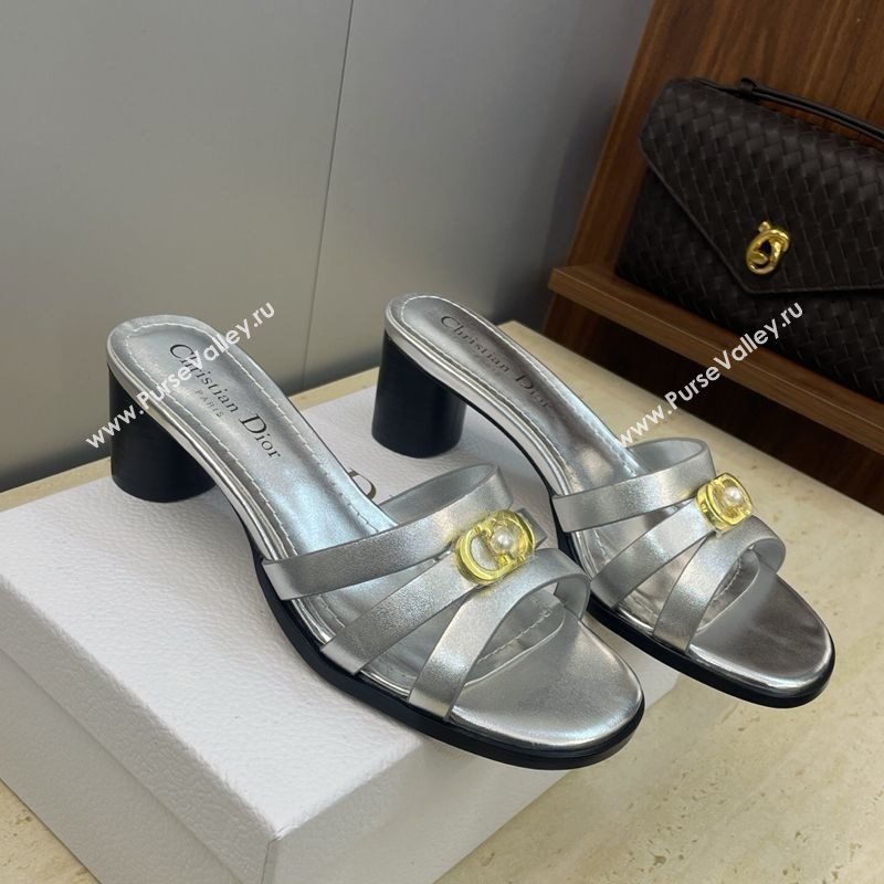 Dior 30M Heeled Slides Sandal 5cm in Calfskin Leather with CD Pearl Silver 2025 (JC-251217022)