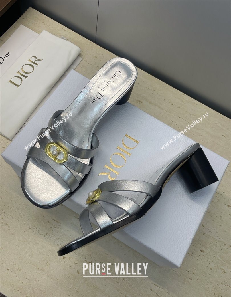 Dior 30M Heeled Slides Sandal 5cm in Calfskin Leather with CD Pearl Silver 2025 (JC-251217022)