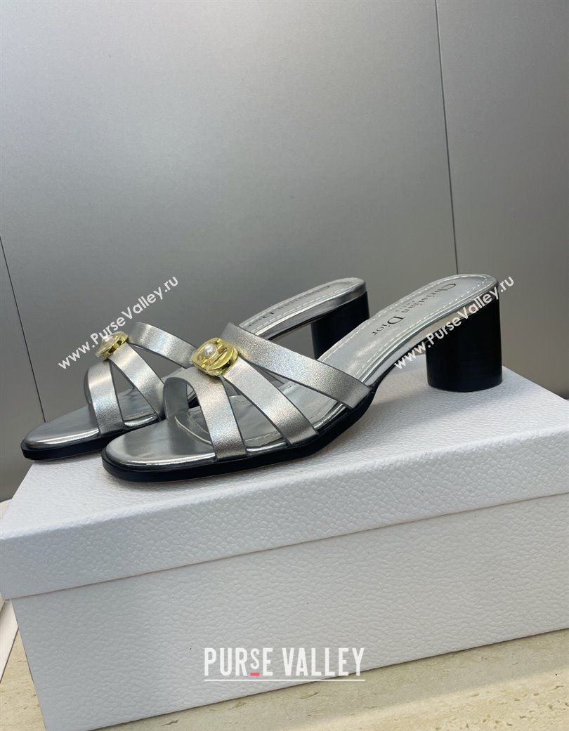 Dior 30M Heeled Slides Sandal 5cm in Calfskin Leather with CD Pearl Silver 2025 (JC-251217022)