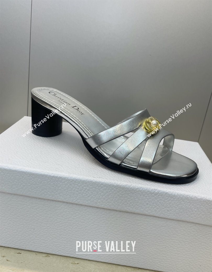 Dior 30M Heeled Slides Sandal 5cm in Calfskin Leather with CD Pearl Silver 2025 (JC-251217022)