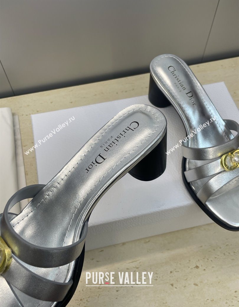 Dior 30M Heeled Slides Sandal 5cm in Calfskin Leather with CD Pearl Silver 2025 (JC-251217022)