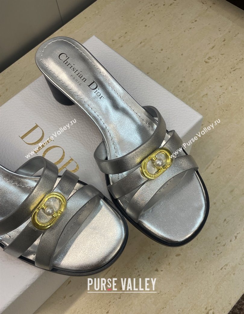 Dior 30M Heeled Slides Sandal 5cm in Calfskin Leather with CD Pearl Silver 2025 (JC-251217022)