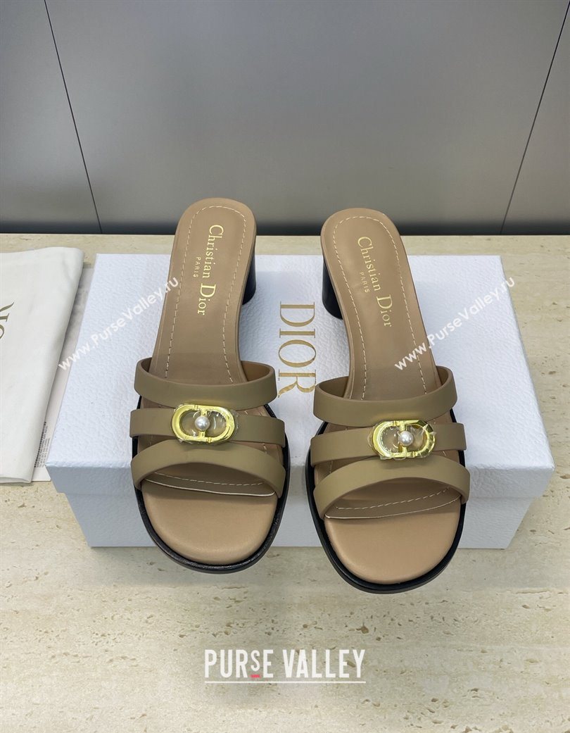 Dior 30M Heeled Slides Sandal 5cm in Calfskin Leather with CD Pearl Beige 2025 (JC-251217023)