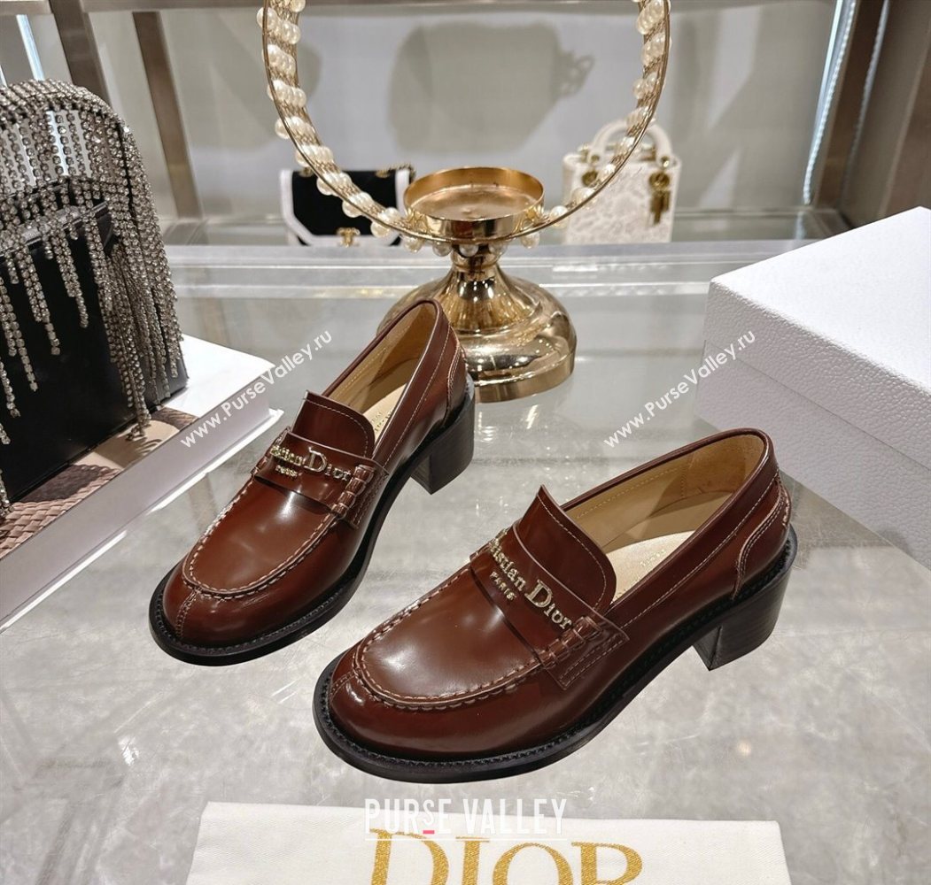 Dior Boy Loafer Pumps 5cm in Brushed Calfskin Leather Brown 2025 1216 (MD-251216089)