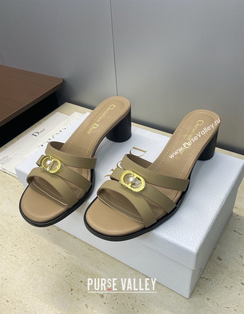 Dior 30M Heeled Slides Sandal 5cm in Calfskin Leather with CD Pearl Beige 2025 (JC-251217023)