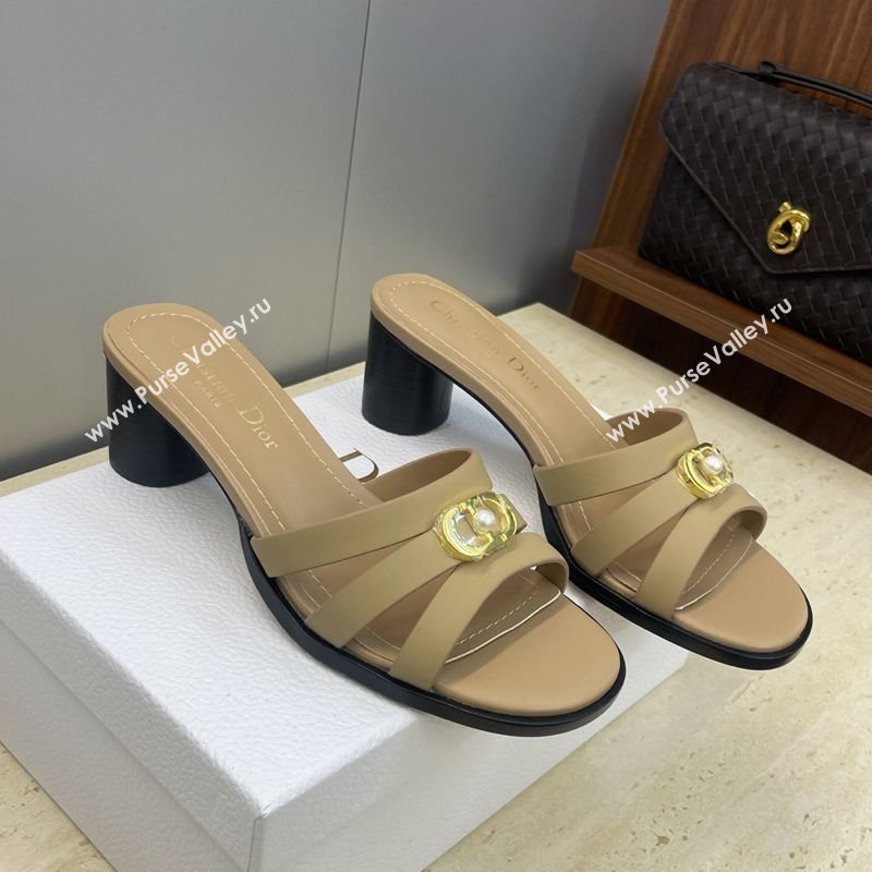Dior 30M Heeled Slides Sandal 5cm in Calfskin Leather with CD Pearl Beige 2025 (JC-251217023)