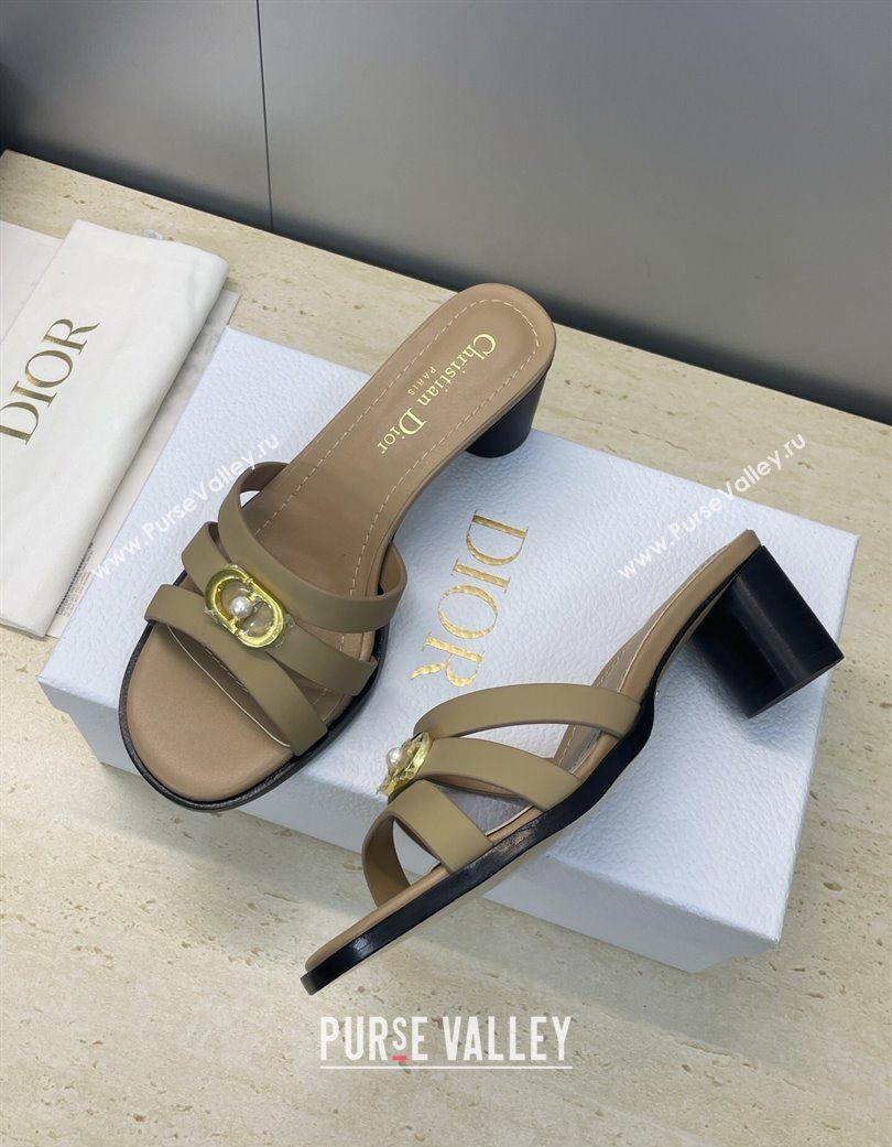 Dior 30M Heeled Slides Sandal 5cm in Calfskin Leather with CD Pearl Beige 2025 (JC-251217023)