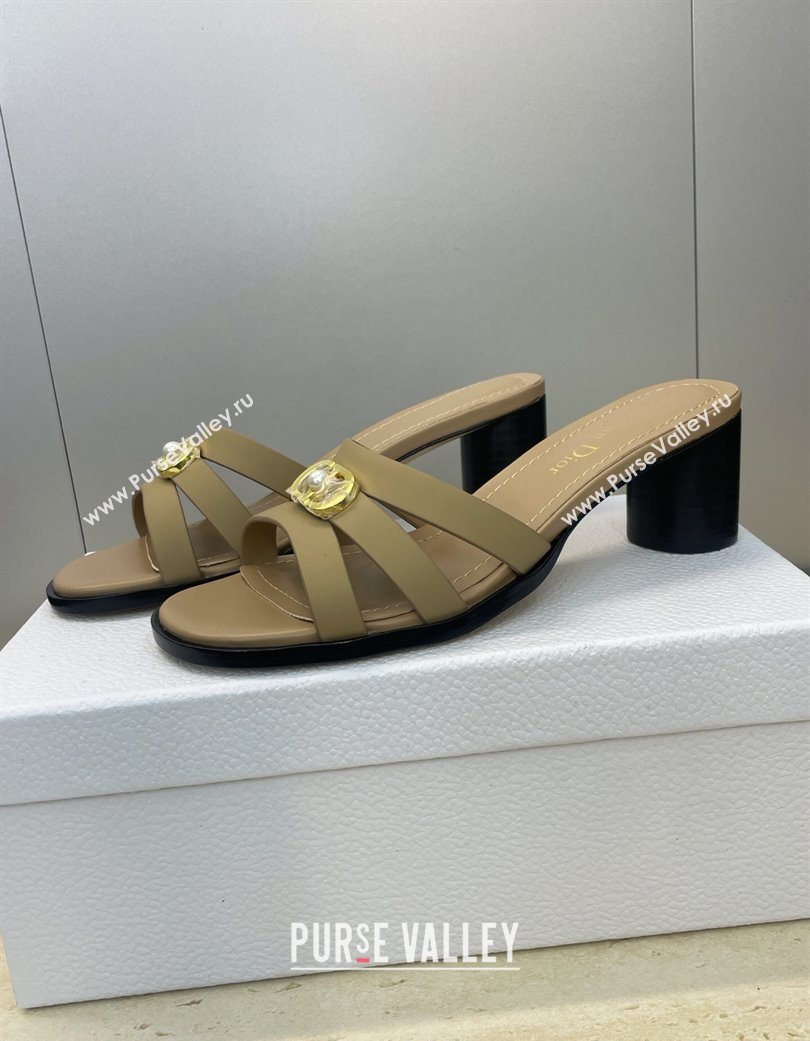 Dior 30M Heeled Slides Sandal 5cm in Calfskin Leather with CD Pearl Beige 2025 (JC-251217023)